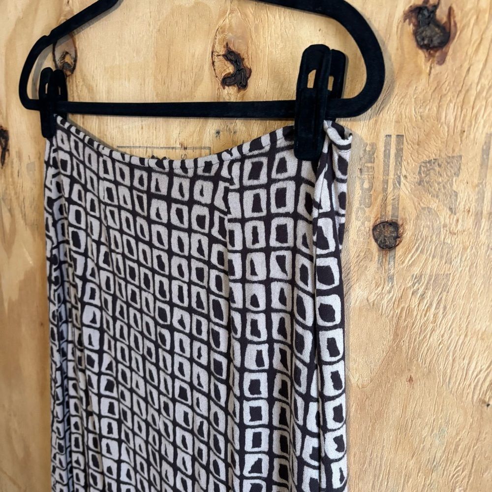 Vintage Express Brown Abstract Print Midi Pencil Skirt Sz 9/10 - Picture 3 of 8